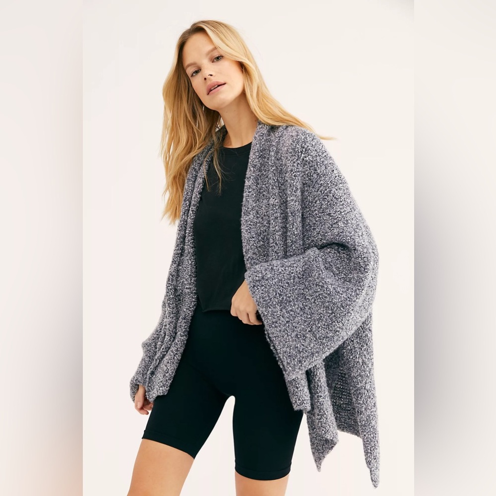 Free People Gray Bouclé Open Cardigan